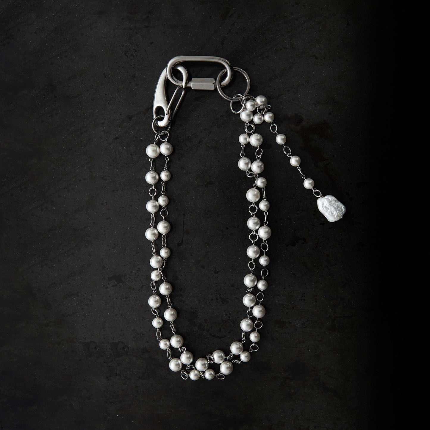 2reihige Pants Chain Pearl Necklace Bikerkette Beads Chain